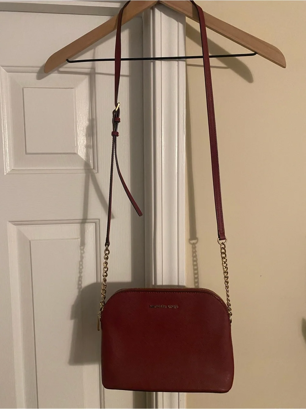 Michael Kors Wine Red Crossbody with Gold Chain